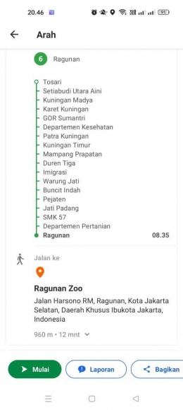 Rute Trans Jakarta menuju Ragunan. Dokumentasi Pribadi
