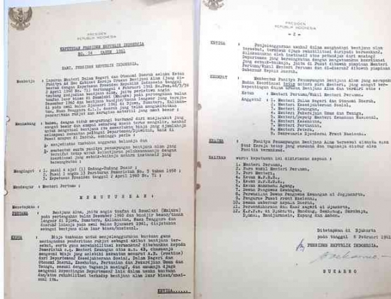 Keppres RI Nomor 54 Tahun 1961  tentang Pembentukan Panitia Penampungan Bencana Alam