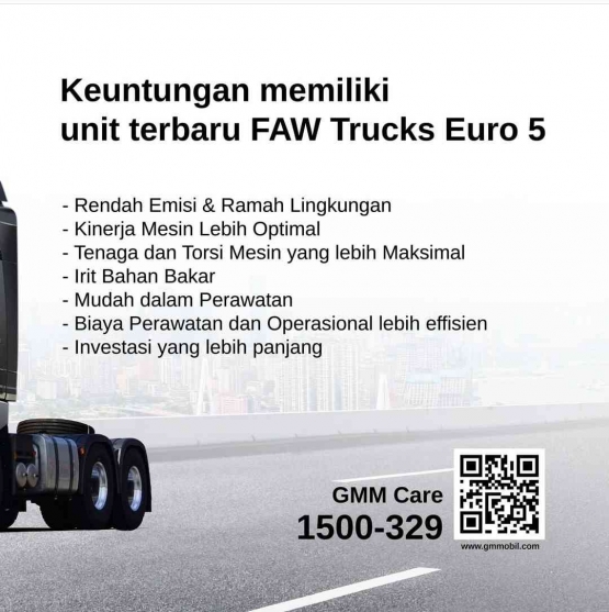 Keunggulan memiliki truk FAW berstandar emisi Euro5. Ilustrasi: Instagram @gayamakmurmobil.
