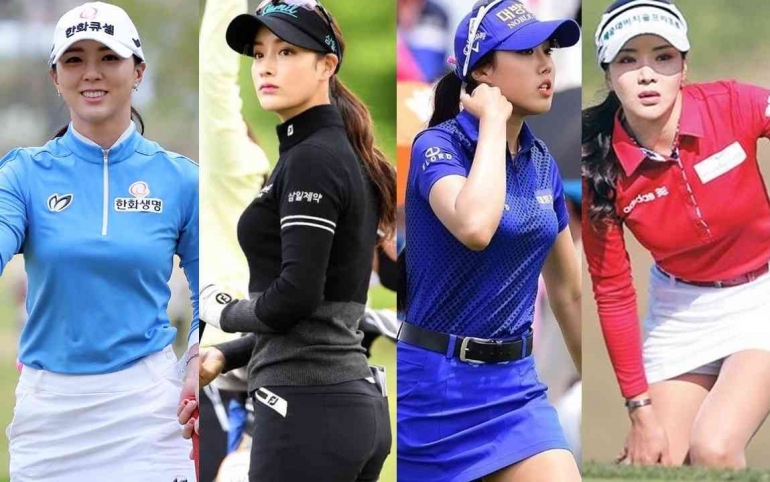 Ilustrasi golfer wanita korea (sumber: sindonews, seoulsisters, pinterest, diolah pribadi)