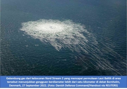 Image: Kebocoran pipa gas di Laut Baltik (Photo: Danish Defense via Reuters)
