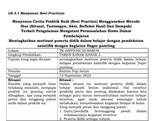 Contoh LK 3.1 Best Practice PPG Daljab 2022 Kategori 1. Dokpri