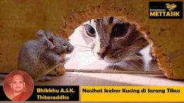 Nasihat Seekor Kucing di Sarang Tikus (gambar: youtube.com, akun WOA mew, diolah pribadi)