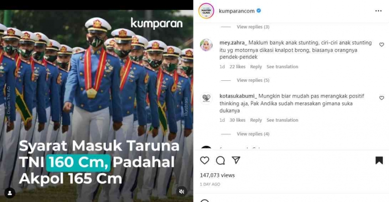 Komentar warganet di akun instagram @kumparancom