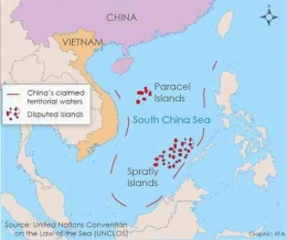 Peta Sembilan Garis Putus di Laut China Selatan | Sumber: RFA