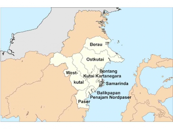Letak geografis Kabupaten Berau di Kalimantan Timur. (Sumber: semuatentangprovinsi.blogspot.com)