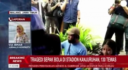 Siaran berita terkait kerusuhan yang terjadi di Stadion Kanjuruhan Malang, Sabtu (1/10) malam (Sumber: Tangkapan layar Kompas TV)