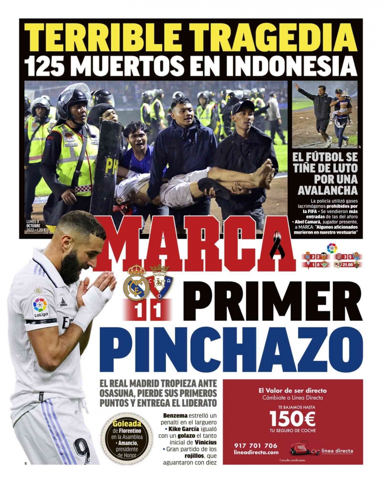 Headline Marca (media Spanyol) Tentang Tragedi Kanjuruhan (Marca.com)