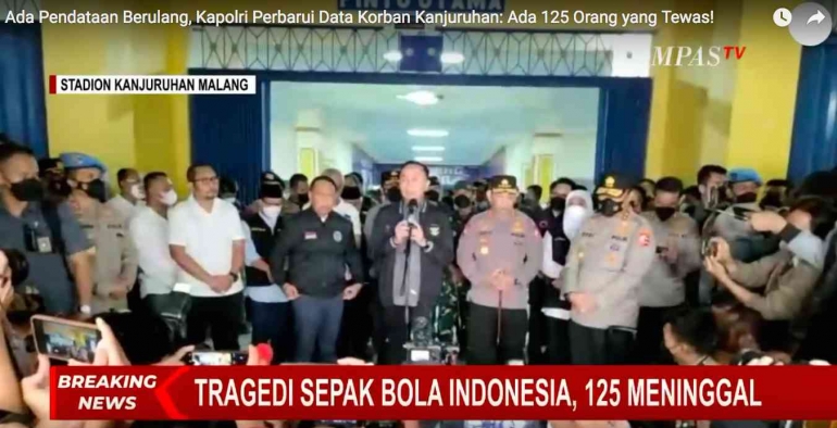 Konferensi pers Ketua Umum PSSI dan pejabat Indonesia atas Tragedi Kanjuruhan (tangkapan layar youtube kompas tv).