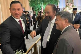 Ketua Umum  Partai Demokrat Agus Harimurti Yudhoyono (kiri) dan Ketua Umum Partai Nasdem  Surya Paloh (Kanan) (Foto:Kompas.com)