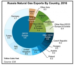 Komposisi ekspor Gas Rusia ke berbagai negara, Sumber: www.eia.gov