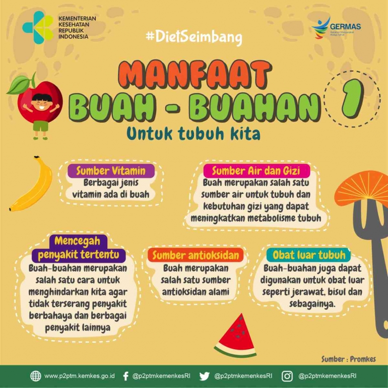 Manfaat buah-buahan bagi tubuh kita (Dokumentasi foto: Kemenkes RI)