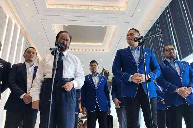 Ketua Umum Partai Demokrat Agus Harimurti Yudhoyono (AHY) mengunjungi Ketua Partai Nasdem Surya Paloh di Nasdem Tower, Jakarta Pusat.  Via: kompas.com