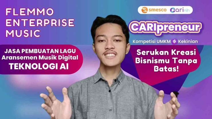 MaharsyAlfath Maulasufa, Founder dan CEO Flemmo Enterprise Music Lolos Seleksi Kompetisi UMKM Digital Kekinian CARIPreneur-CARINih SMESCO 2022. 