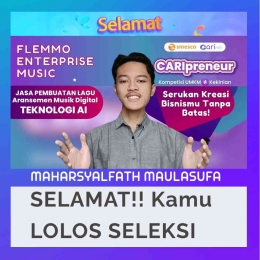 MaharsyAlfath Maulasufa, Founder dan CEO Flemmo Enterprise Music Lolos Seleksi Kompetisi Kewirausahaan Nasional CARIPreneur-CARINih SMESCO 2022. 
