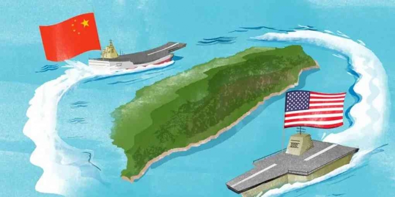 Ilustrasi hubungan Taiwan, Amerika Serikat, dan Tiongkok (foto: ilustrasi Kyoko Nemoto) 