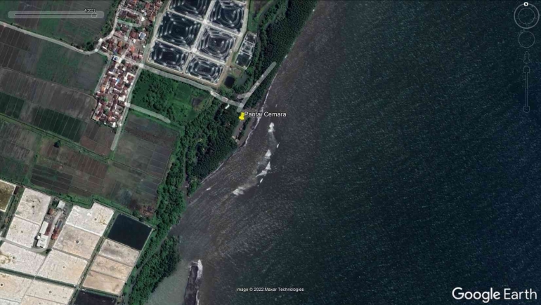 Citra satelit Pantai Cemara di bulan April 2021 (sumber Google Earth)