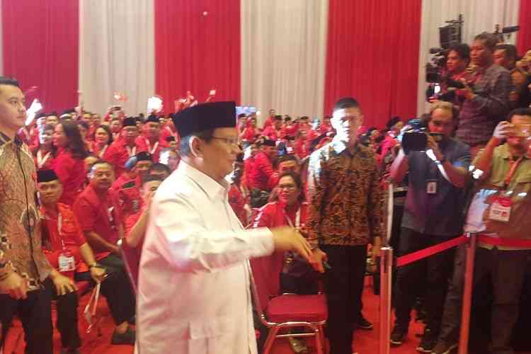 Prabowo hadir di Rakernas Gerindra. | Foto: Kompas.com