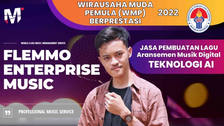 Maharsyalfath Izlubaid Qutub Maulasufa (Alfath), founder & CEO Flemmo Enterprise Music lolos Finalis Wirausaha Muda WMP Berprestasi 2022