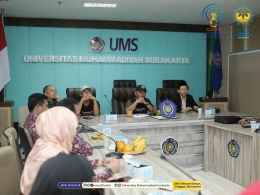 Rektor UMS berserta jajaran menjamu kunjungan Majelis Pendidikan Tinggi Penelitian dan Pengembangan PP Muhammadiyah. Foto Humas UMS