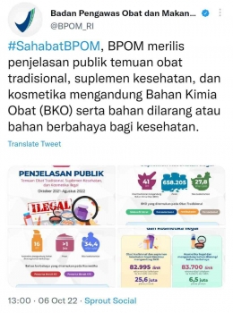 BPOM merilis pernyataan kosmetika ilegal di twitter