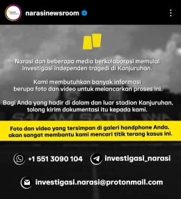 Postingan @narasinewsroom terkait open source data. Sumber : Instagram resmi @narasinewsroom