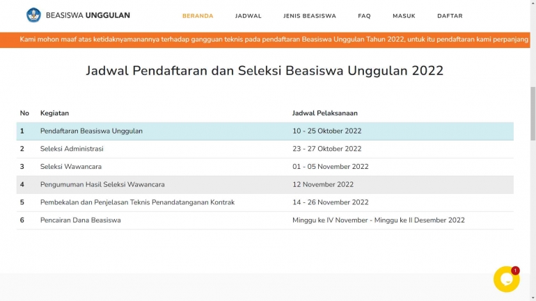 Informasi Pendaftaran Beasiswa Unggulan tahun 2022 (Sumber: Website Beasiswa Unggulan)