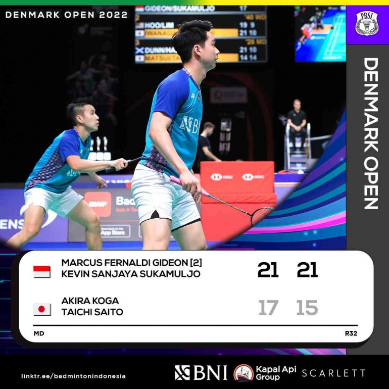 Hasil pertandingan Minions di babak penyisihan pertama di Victor Denmark Open 2022 (sumber foto : PBSI)