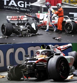 Mick Schumacher crashed Monaco (atas) and Jeddah (bawah) (source : XPB Images)