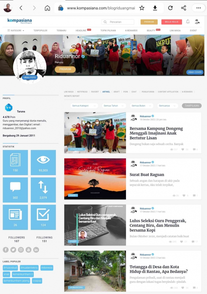Tangkapan layar Kompasiana | Dokumen Pribadi : Akun Kompasiana
