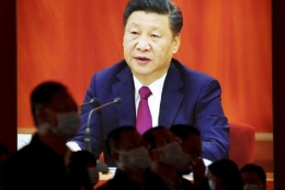 Pidato Xi Jinping di pembukaan Kongres Partai Komunis China. (REUTERS/FLORENCE LO)