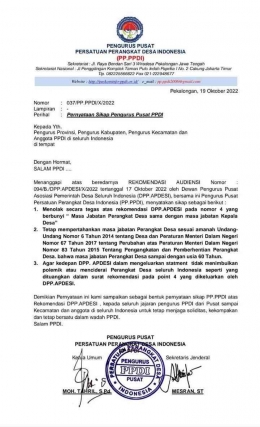 Pernyataan sikap dari PP PPDI atas rekomendasi audiensi dari DPP Apdesi. Foto : dok. Pribadi