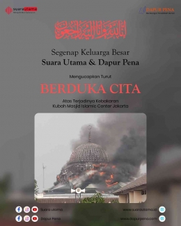Kubah Masjid Raya Jakarta Islamic Center runtuh akibat kebakaran hebat pada Rabu 19 Okt 2022. Foto/Gambar: Ucapan Duka dari Yayasan Pusat Pembelajaran