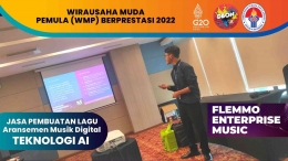 Maharsyalfath Maulasufa, Top 10 Wirausaha Muda Pemula WMP Berprestasi Kemenpora RI 2022 mempresentasikan company profile Flemmo Enterprise Music