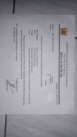 Surat Undangan Musyawarah Pembentukan Ketua RT dan Ketua RT 7. Dokpri