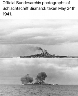 Bismarck tengah melakukan Ujicoba Salvo Meriam pada 24 Mei 1941