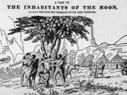  ilustrasi manusia kelelawar di Bulan hasil laporan surat kabar the New York Sun 1835. Sumber (Harvard Magazine edisi Nov-Des 2017)