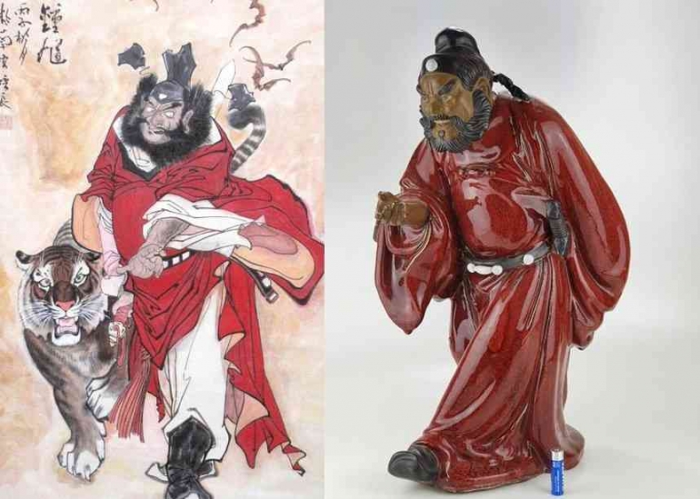 Ilustrasi lukisan dan patung Zhong qui (gambar: tionghoa.info, catwiki.com, diolah pribadi)