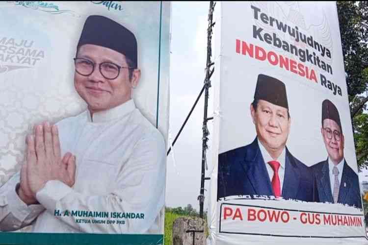 Baliho Dukungan Prabowo-Cak Imin di Jalan Letnan Soetopo, Serpong, Tangerang Selatan. (KOMPAS.com/ANNISA RAMADANI SIREGAR) 