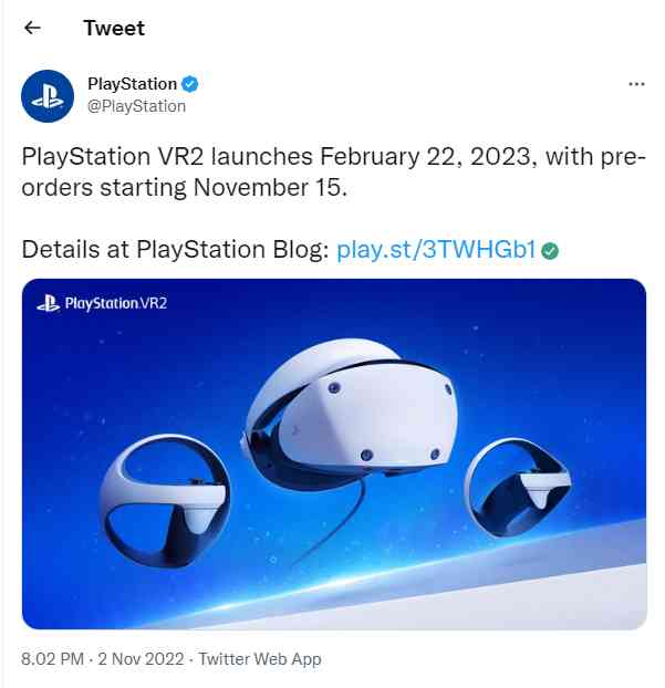 Sony Twitter Sony Resmi Meluncurkan PlayStation VR2 Beserta Tanggal dan Harganya ...