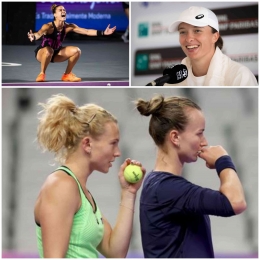 Matia Sakkari, Iga Swiatek dan Ganda B.Krejcikova/K. Sianikova, ceyak kemenangan kedua di WTA Fonal 2022. Sumber foto : wtatennis.com