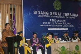 Prof. Lincolin Arsyad, M.Sc., Ph.D., menyampaikan sambutannya. (Dok. Humas UM Palembang)