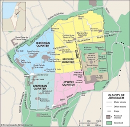 Peta Kota Tua Yerusalem. Sumber: www.britannica.com