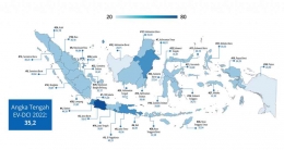 Peta Sebaran Skor EV-DCI 2022 di 34 Provinsi di Indonesia | Sumber: East Ventures -Digital Competitiveness Index 2022 (7 Maret 2022) 