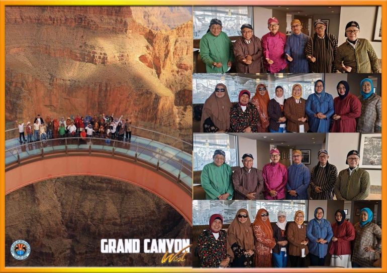 Group Turis Indonesia Mengenakan Baju Tradisional Di Skywalk Grand Canyon, USA | Dok. Pribadi