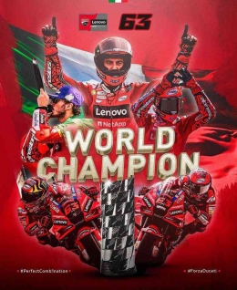 Francesco Bagnaia berhasil meraih gelar dunia di kelas utama MotoGP. (Sumber : Instagram Ducati Corse)