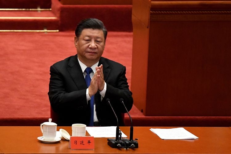 Presiden China Xi Jinping ketika menghadiri peringatan ke-110 Revolusi Xinhai di Aula Besar Rakyat, Beijing, 9 Oktober 2021. (AFP PHOTO/NOEL CELIS via KOMPAS.com) 