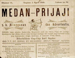 Halaman depan Medan Prijaji yang terbit pada 2 April 1910 (sumber : majalahversi.com via wikimedia.org)