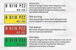 Bermacam warna pelat kendaraan bermotor dengan peruntukannya (Dok. @polantasindonesia)