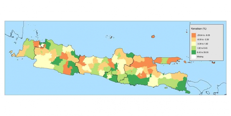 Peta Tematik Pertumbuhan Produktivitas Padi Pulau Jawa tahun 2020-2021 (dokpri)